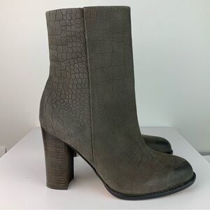 Sam Edelman Women’s Gray Leather Crocodile effect Reyes heeled ankle boots 6.5